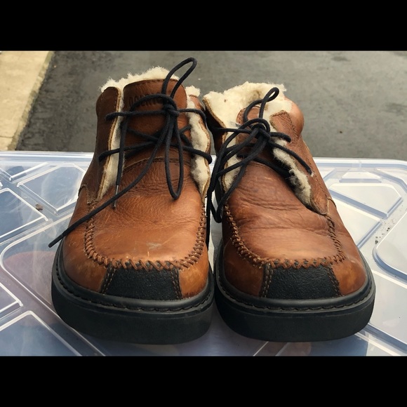 WOOLRICH Brown Leather Wool Faux Fur Slippers - Picture 2 of 12